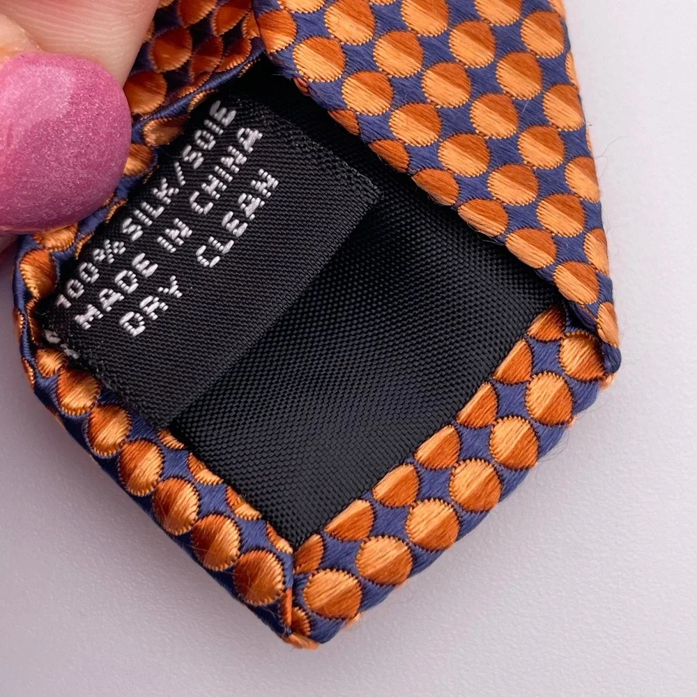 Stafford Men's Designer Necktie Orange Blue Circle Pattern Luxury Silk Blend Tie